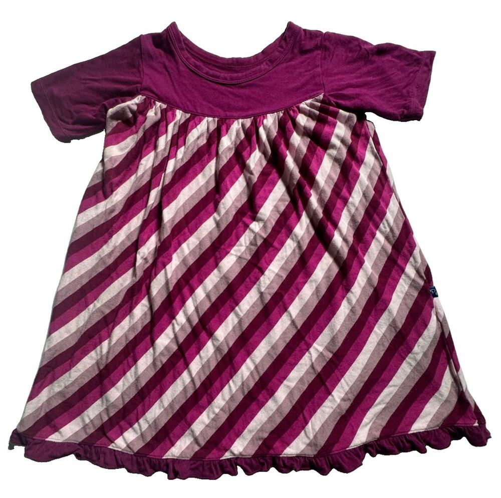 KicKee Pants Girls 2T Bamboo Pink Purple Stripe Ruffle Dress